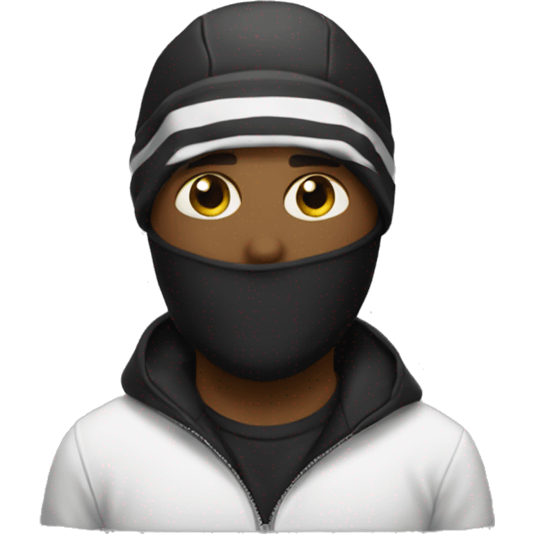 Man wearing a ski mask with black and white shirt emoji