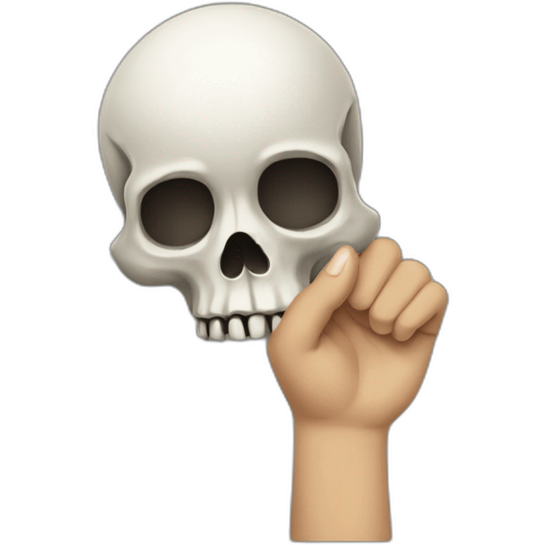 lifted up hand holding a skull emoji