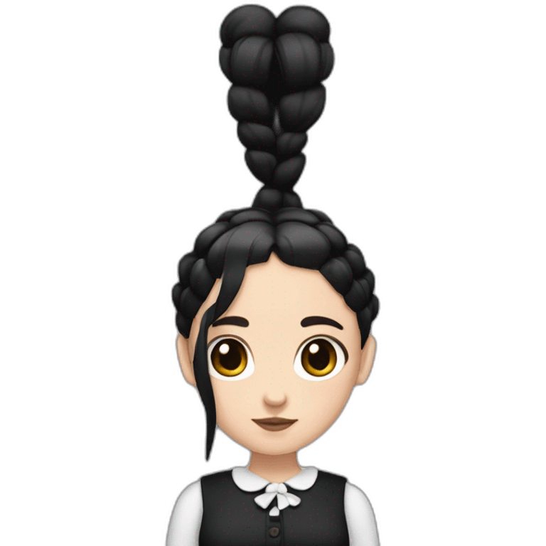 girl with dark hair and two braids and with dark brown eyes in Wednesday Addams style emoji