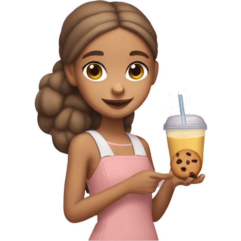 ariana grande with a tan holding a cookie and juice emoji