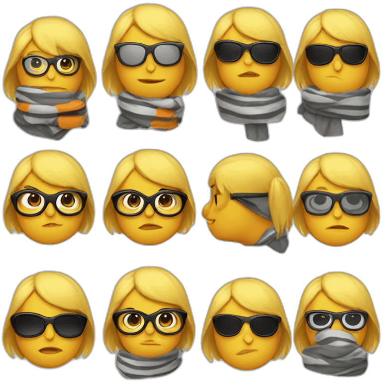 yellow penguin with black glasses dirtyblonde hair with orange tshirt and gray striped scarf emoji