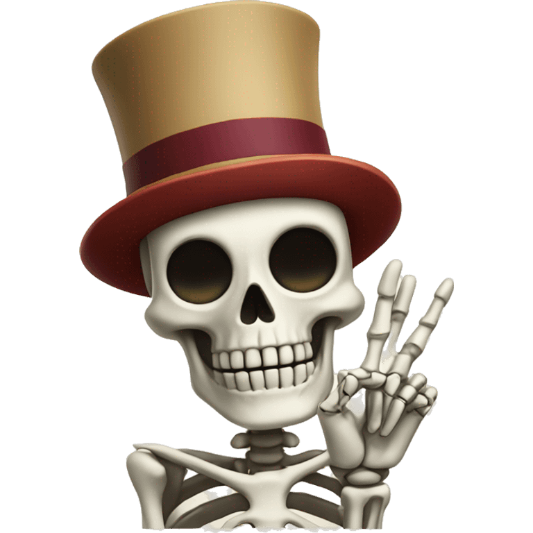 skeleton in fez hat showing v sign with hand emoji