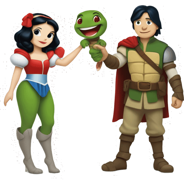 Disney Snow White holding hands with Raphael ninja turtle  emoji