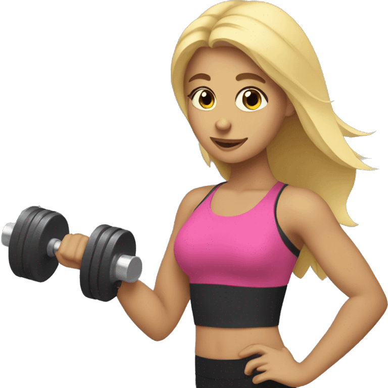 Blonde girl with dumbbells in her hands emoji