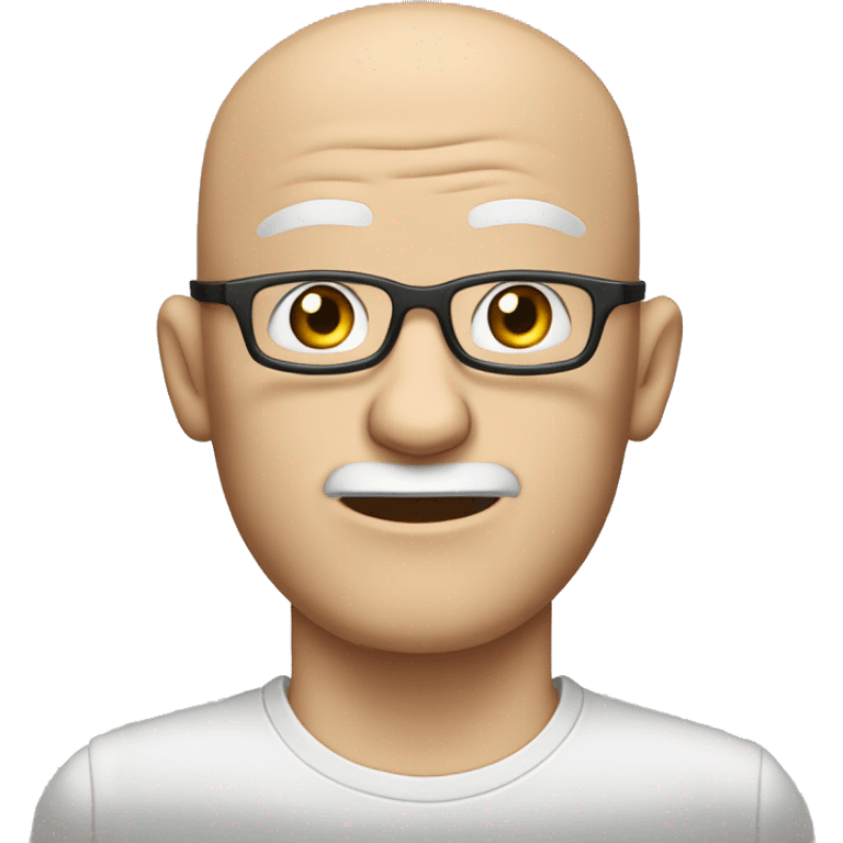 bald white man with a large forehead with wrinkles, thin square glasses and a square-shaped beard in front of his face, always white with his hands open over his ears as if to be able to hear better emoji