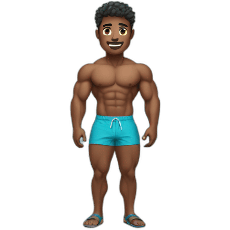  Muscle boy at beach with swim shorts emoji