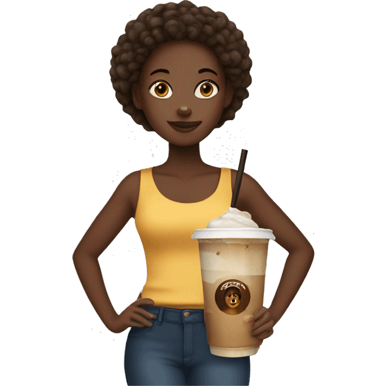 Black girl with iced coffee emoji