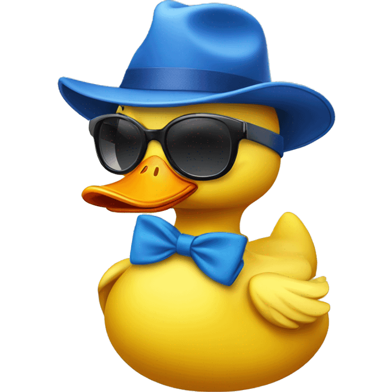 yellow duck with sunglasses wearing a blue hat emoji