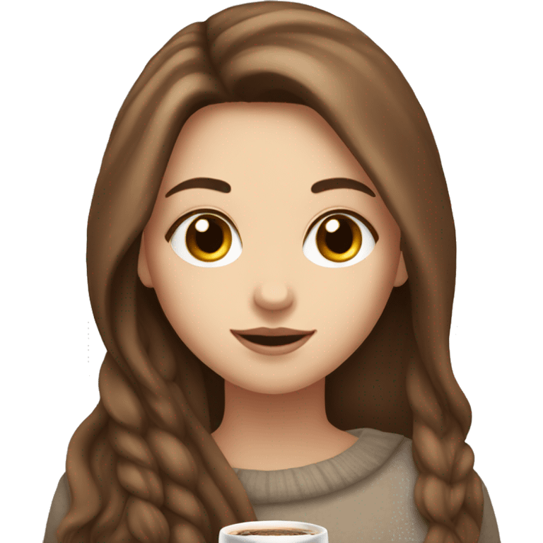 white girl with brown long hair and a hot chocolate emoji