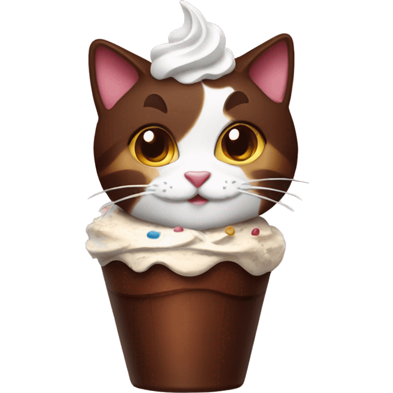 Chocolate sundae with calico cat emoji