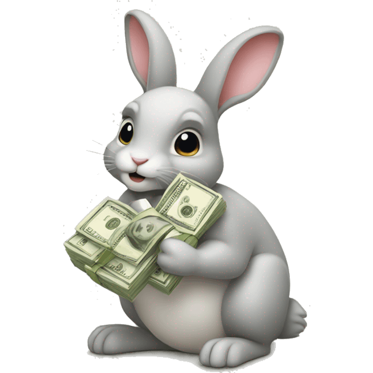 a rabbit holding a lot of money emoji