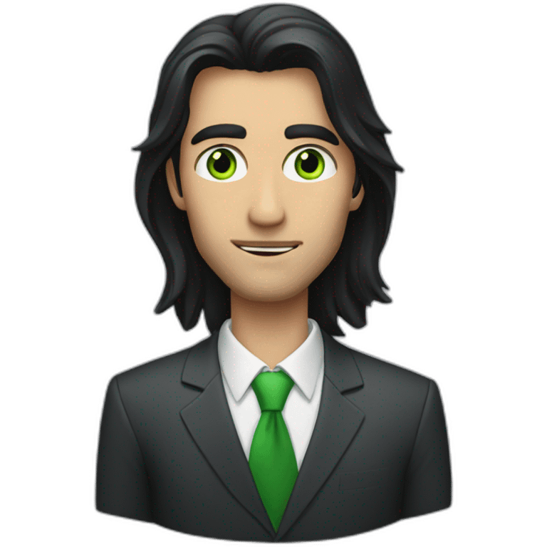 a man with long dark hair in a suit, green eyes emoji