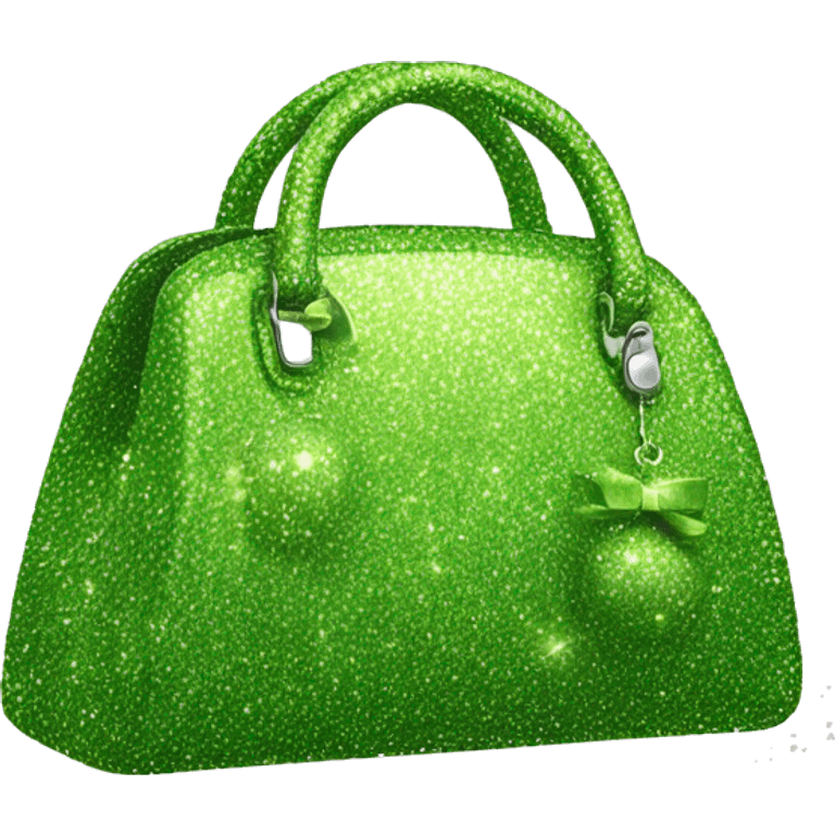 Realistic lime green Sparkle glitter designer purse isolated.  emoji