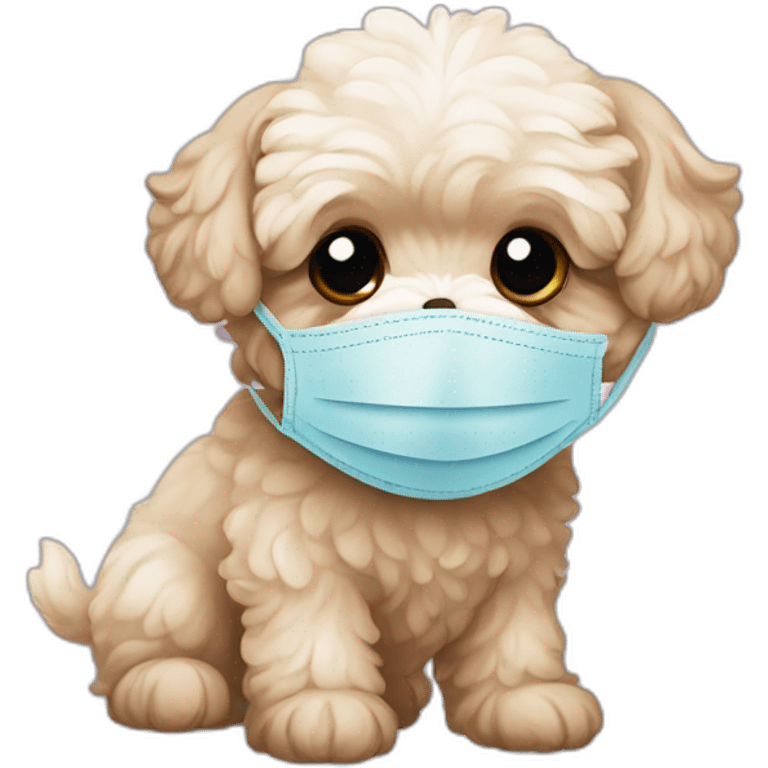 maltipoo pup with face mask emoji