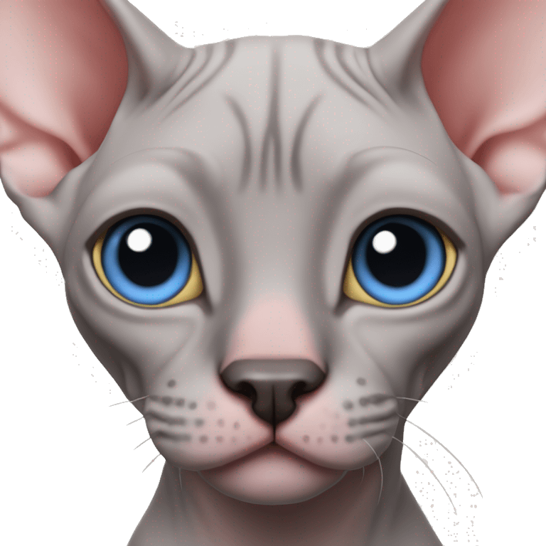 Pink grey canadian sphynx cat blue eyes and black nose  emoji