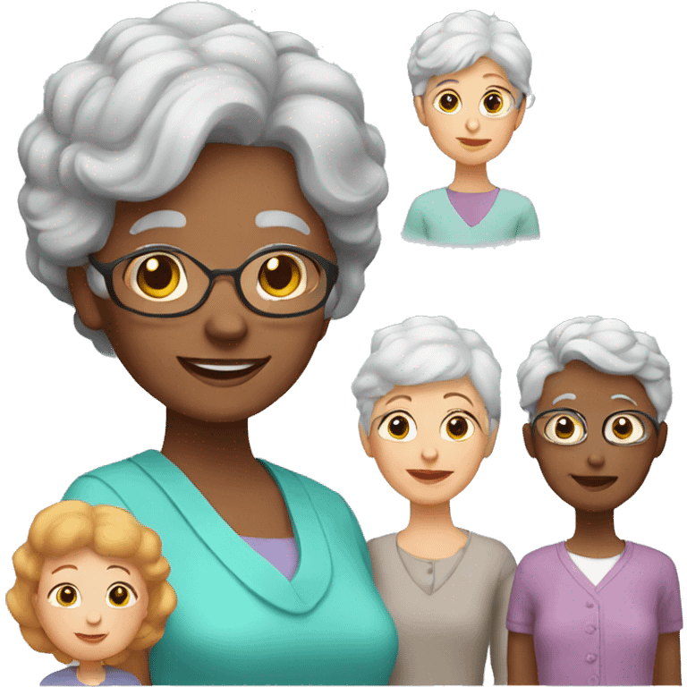 Granny with family with different color of hair emoji