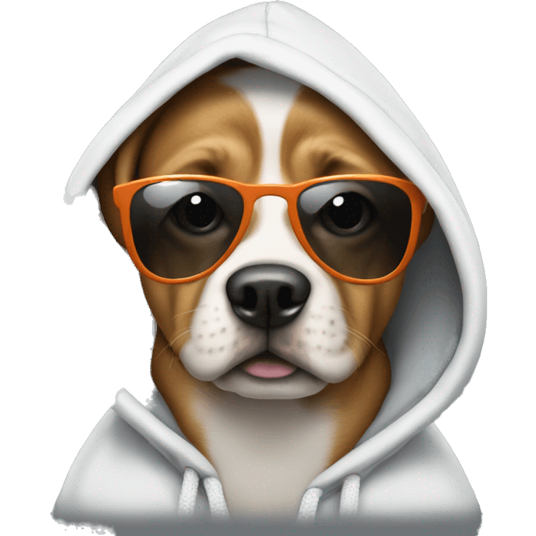 Dog with sunglasses wearing a hoodie saying HIIIII emoji