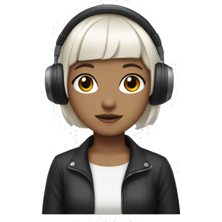 girl white skin short black hair with bangs and headphones emoji