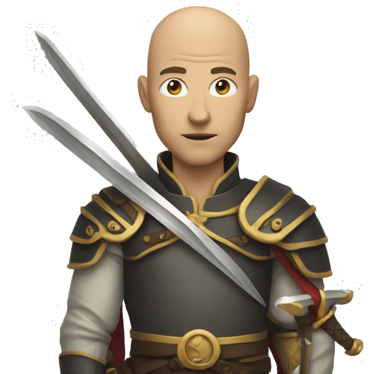 non smiling Man with Sword without hair emoji