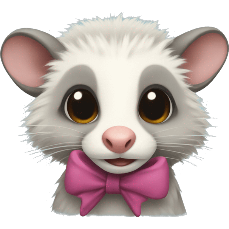 An opossum with a bow on its head emoji