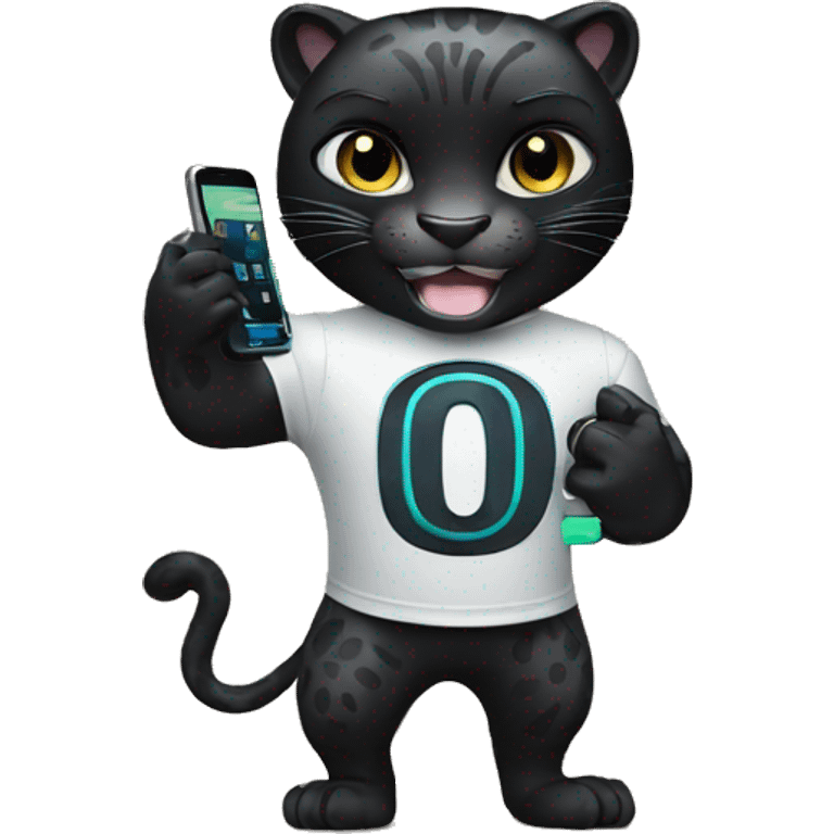 A black panther holding a phone with the number 0 in its paws emoji