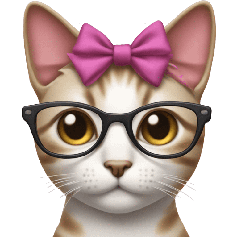 feminine cat with glasses and a bow on her head emoji