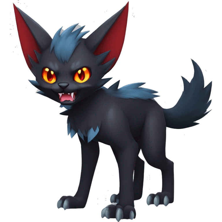   cool edgy fantasy anime-style dark animal vampiric Litten-Zoroark-Nargacuga-cat-hybrid Fakemon with big fangs and bat-ears full body emoji