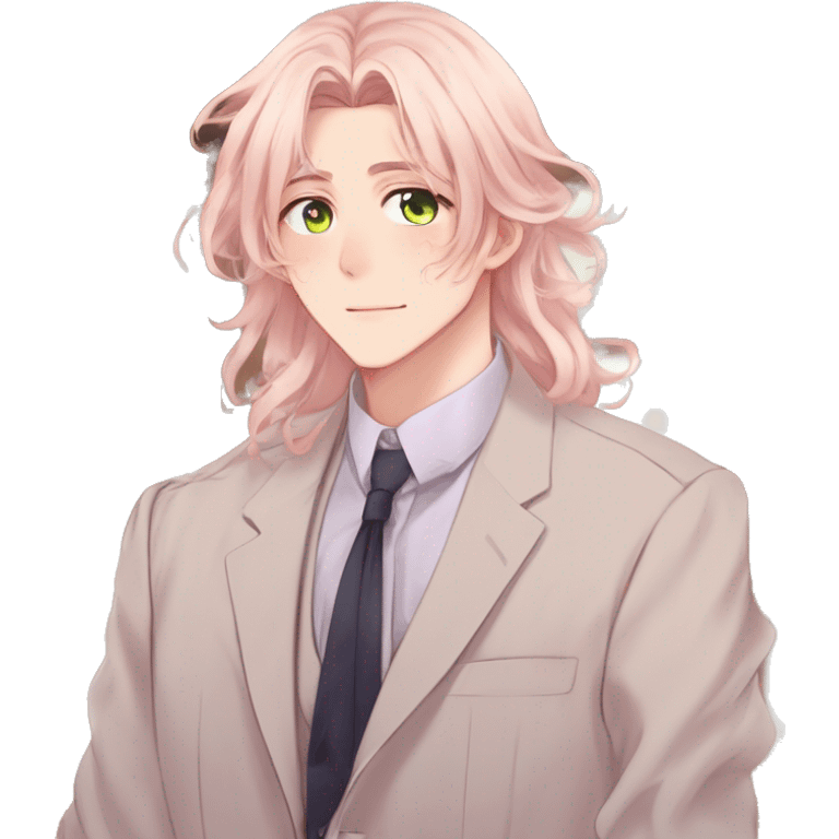 Gorgeous romantic hot attractive anime style modern gentlemanly anime shojo guy with long pretty lustrous hair and colorful eyes and blushing face aesthetic trending style  pastelcore cottagecore kawaiicore emoji