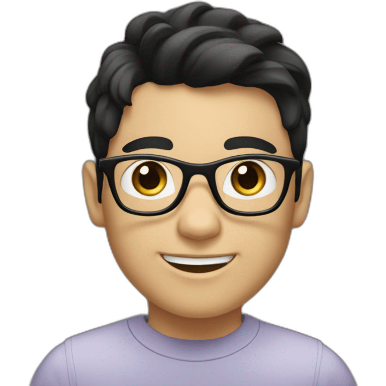 young white person with black hair with glasses saying hi emoji