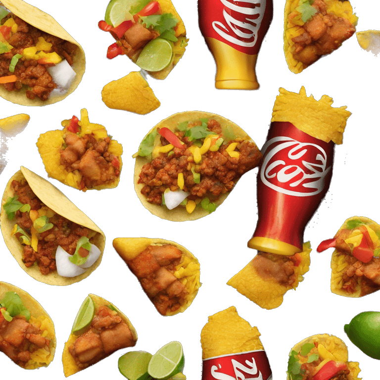 tacos Al pastor on black plate with Coca Cola bottle on side emoji