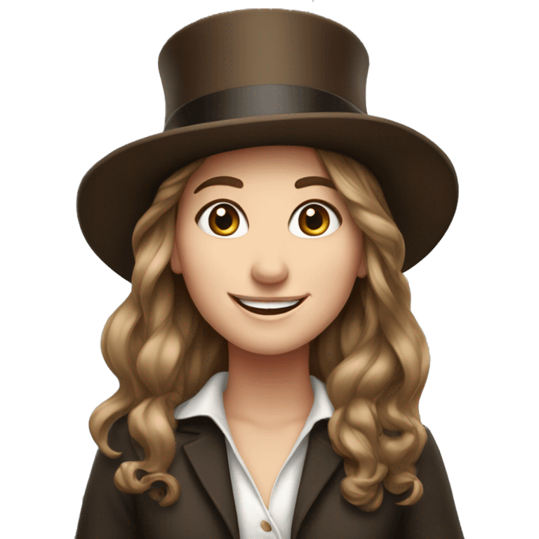 happy white girl - brown hair- in large top hat emoji