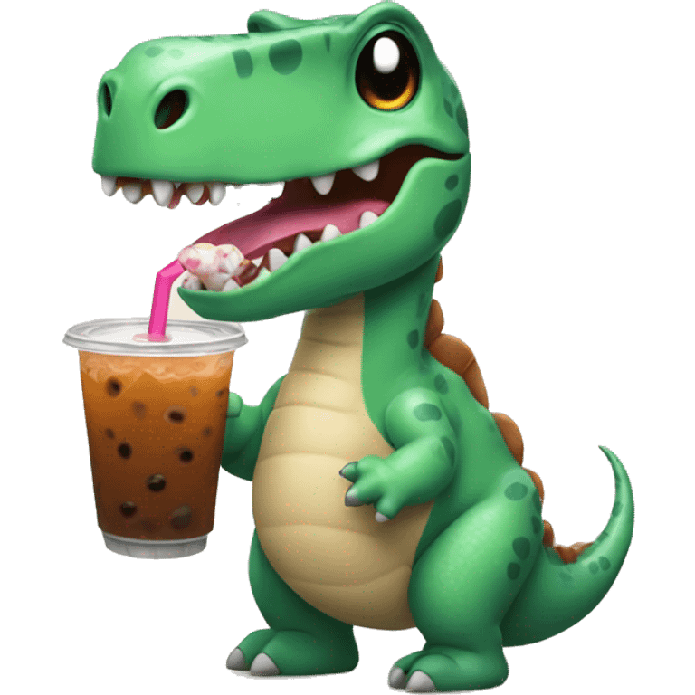 Dinosaur holding boba tea  emoji