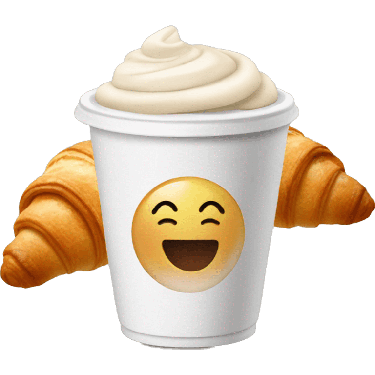 Disposable cup with cappuccino and croissant emoji