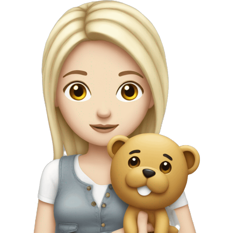 white Girl with plushy emoji