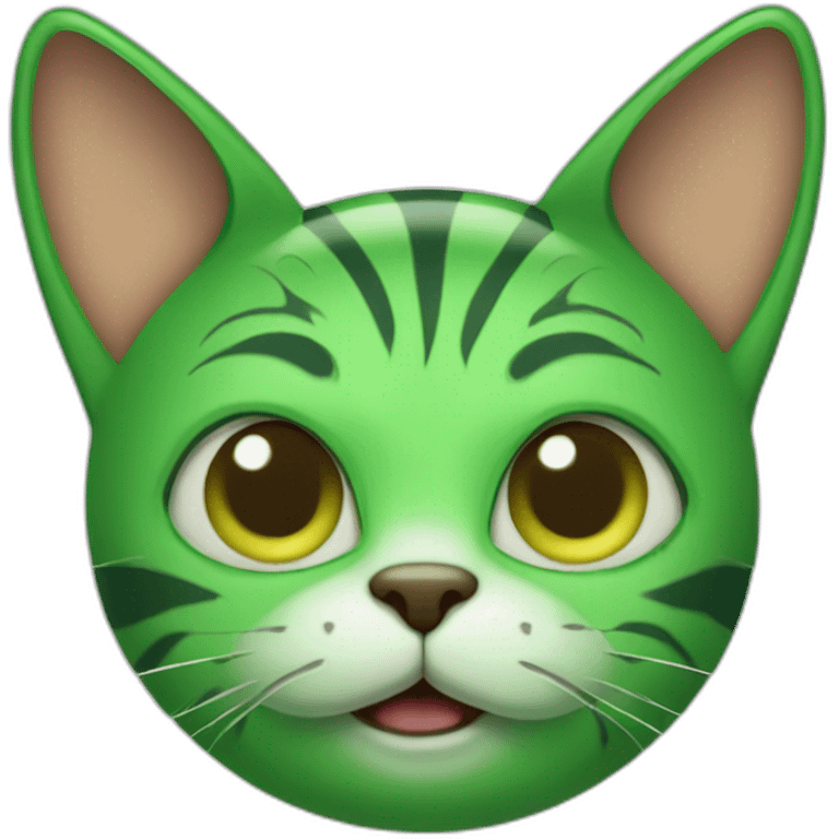 Green cat with ovni ears acting like crazy emoji