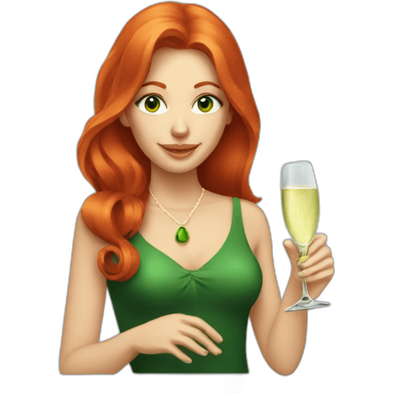 green-eyed red-haired woman with a glass of champagne emoji