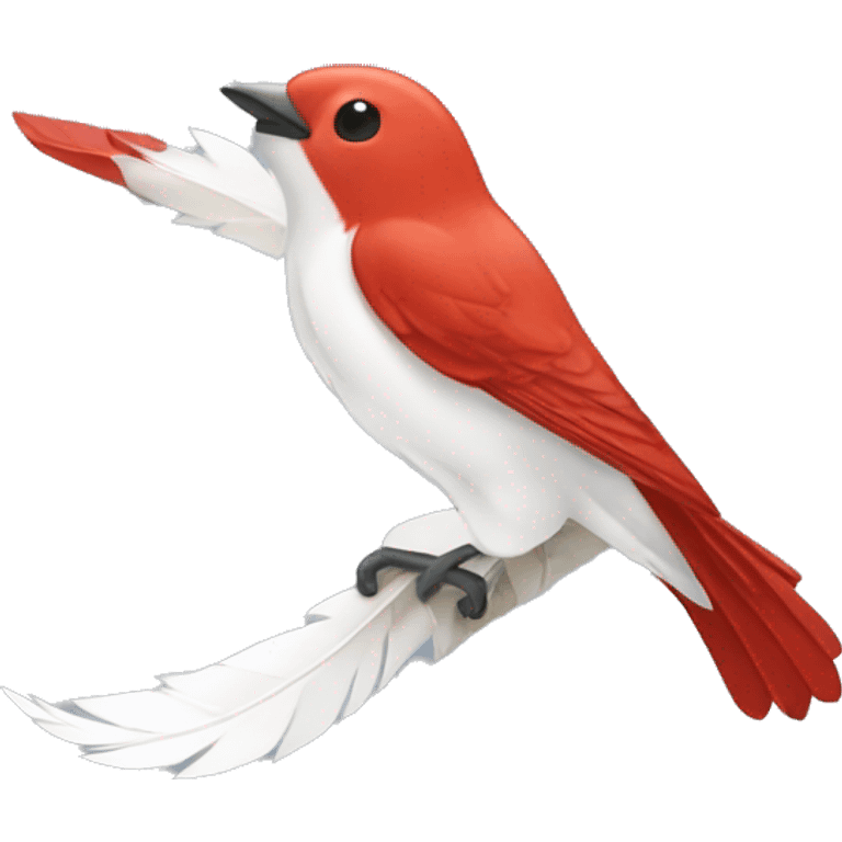 red male flycatcher bird flying with white accent feathers flying upwards, A-symmetrical emoji