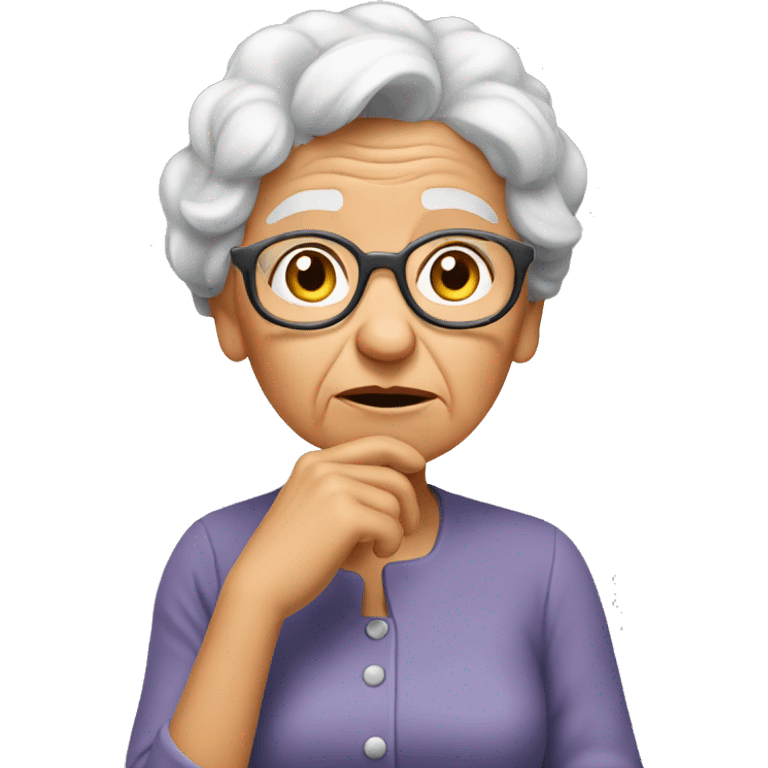 grandma thinking with hand emoji