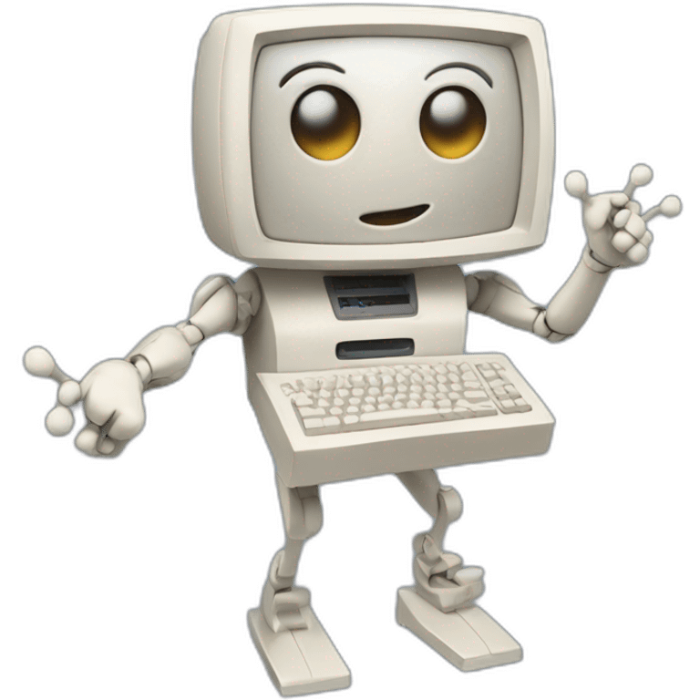 Anthropomorphic computer with arms and legs doing something random emoji