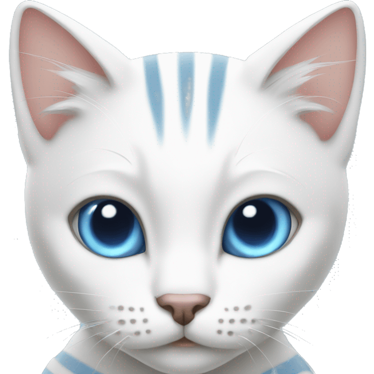 White cat with stripes and blue eyes emoji