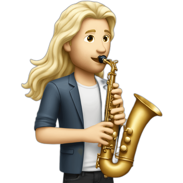 White Blond guy with long hairs playing saxophone emoji