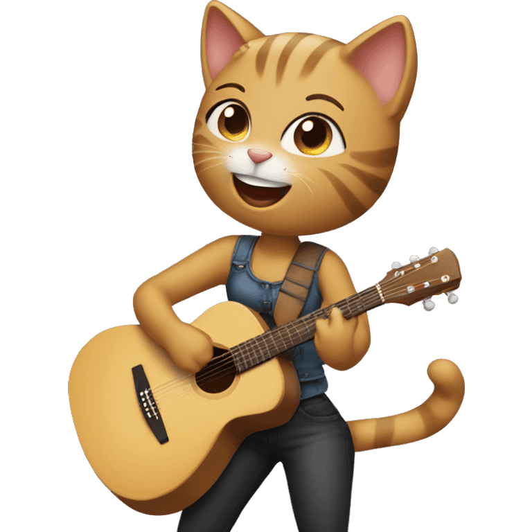 girl cat dancing and playing acoustic guitar emoji