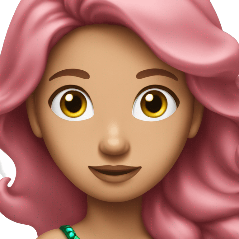 A brown-haired woman with green eyes as a pink mermaid with wings. emoji