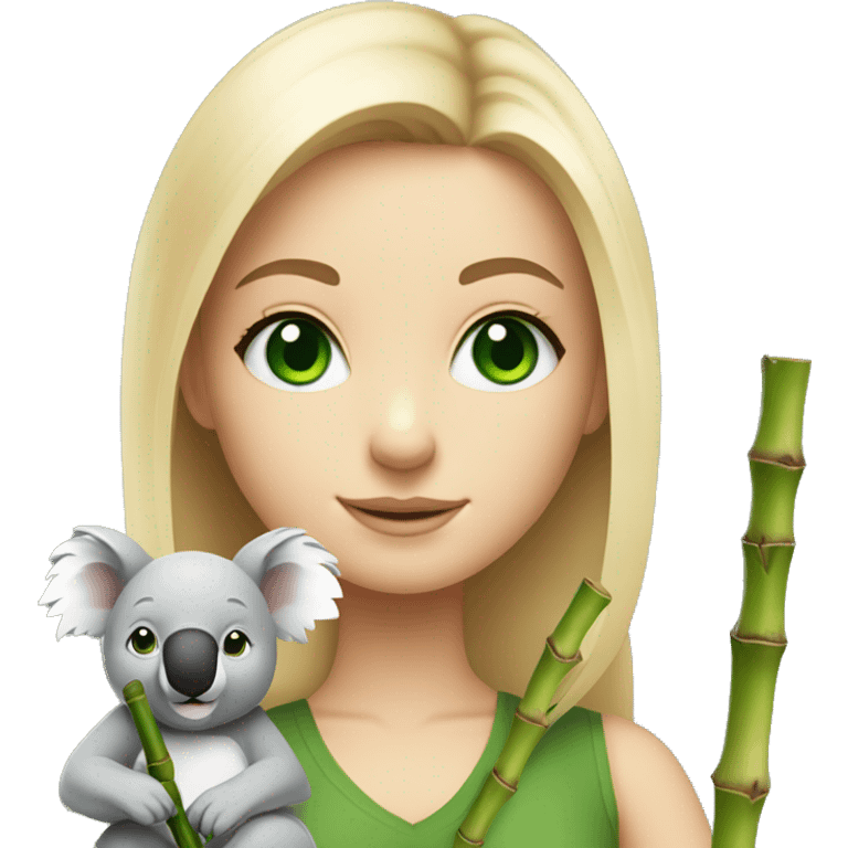 White Girl with blonde hair and green eyes and koala ears holding bamboo stick  emoji