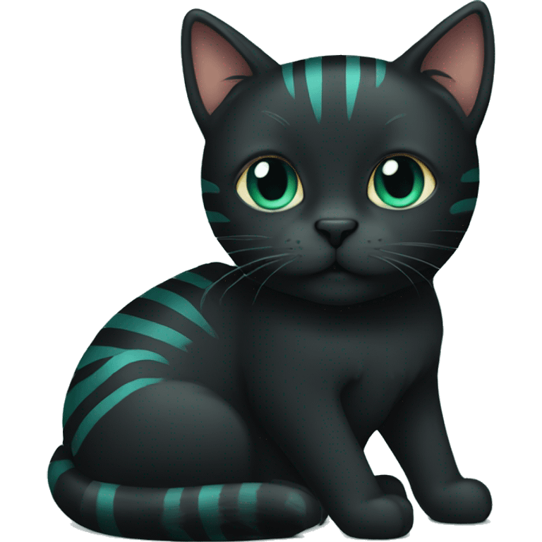 black cat with teal stripes emoji