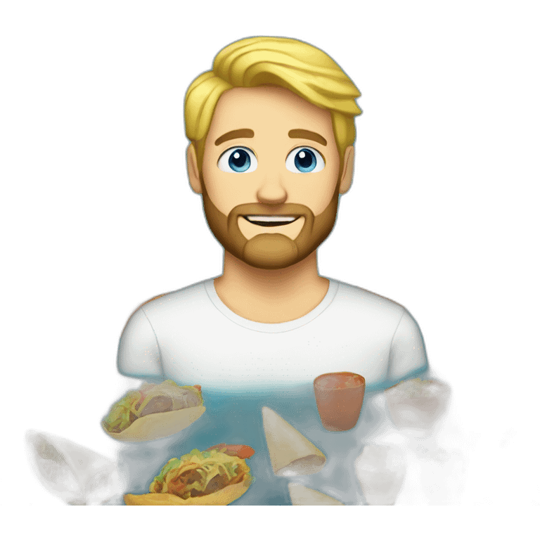 Blond man beard blue eyes with cat and tacos emoji