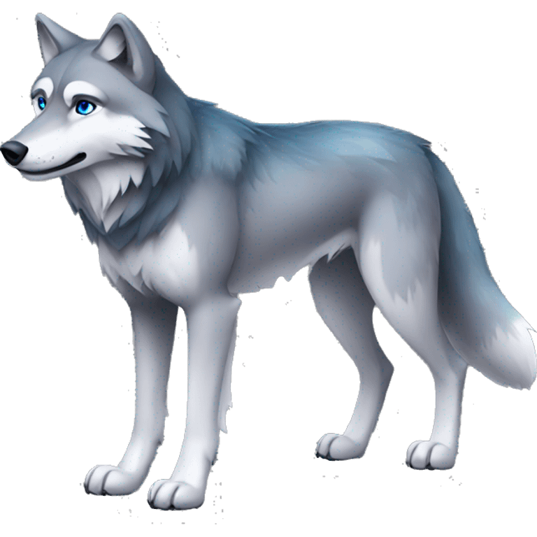 Grey wolf with black points, and blue eyes. full body emoji