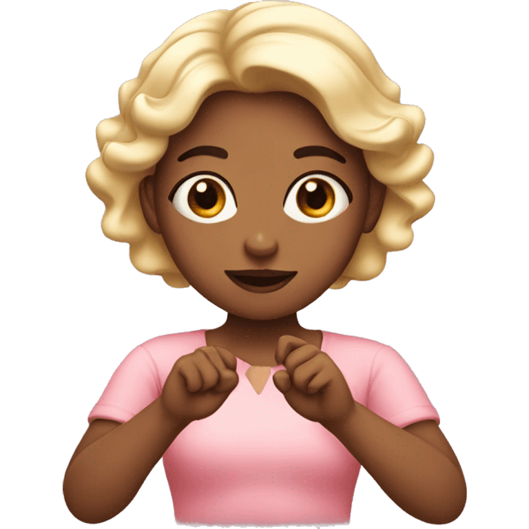 Girl with blush and 2 finger with 2 hand together  emoji