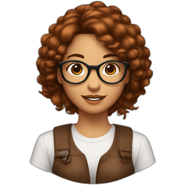 Jeune fille au cheveux marron et avec des tâches de rousseurs et des lunettes emoji