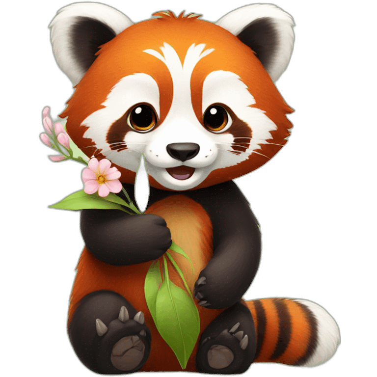 red panda holds a flower emoji